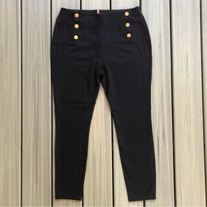 Tommy Hilfiger Black Stretch Cropped Dress Pants with Gold Accent Buttons Size M